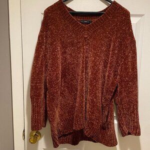 Zara Knit Orange Chenille Knit Long Sleeve Pullover Oversize Sweater Size M